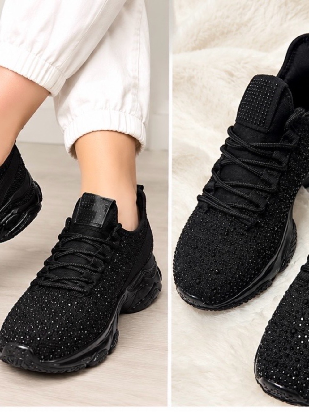 LUCKY STEP Women's Rhinestone Mesh Walking Shoes Fashion Glitter Size 8.5 NEW
